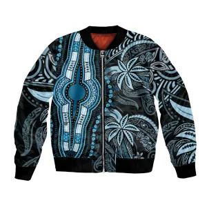 Polynesia Mixed African Dashiki Bomber Jacket Afro-pacific Culture - Blue LT9