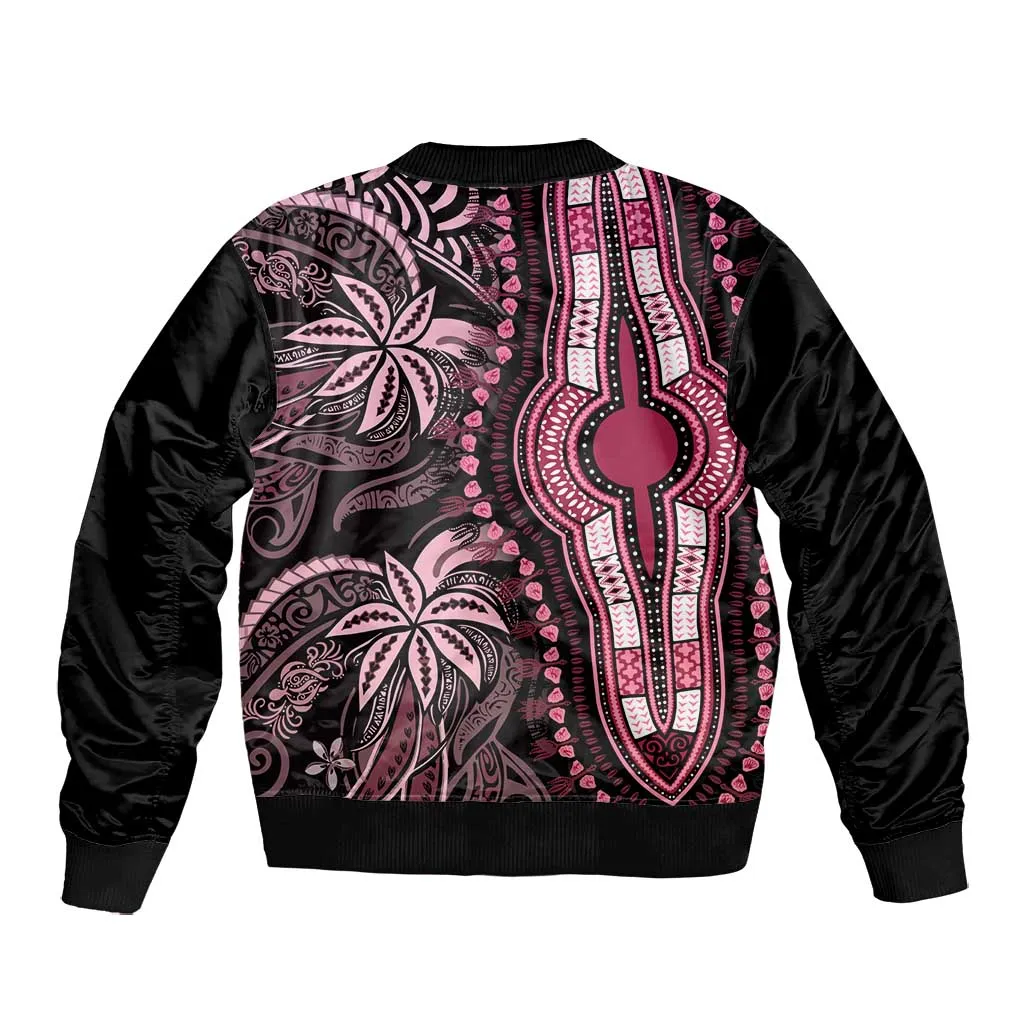 Polynesia Mixed African Dashiki Bomber Jacket Afro-pacific Culture - Pink LT9