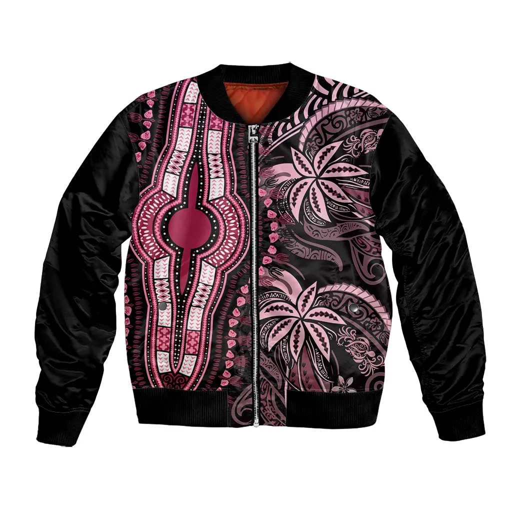 Polynesia Mixed African Dashiki Bomber Jacket Afro-pacific Culture - Pink LT9