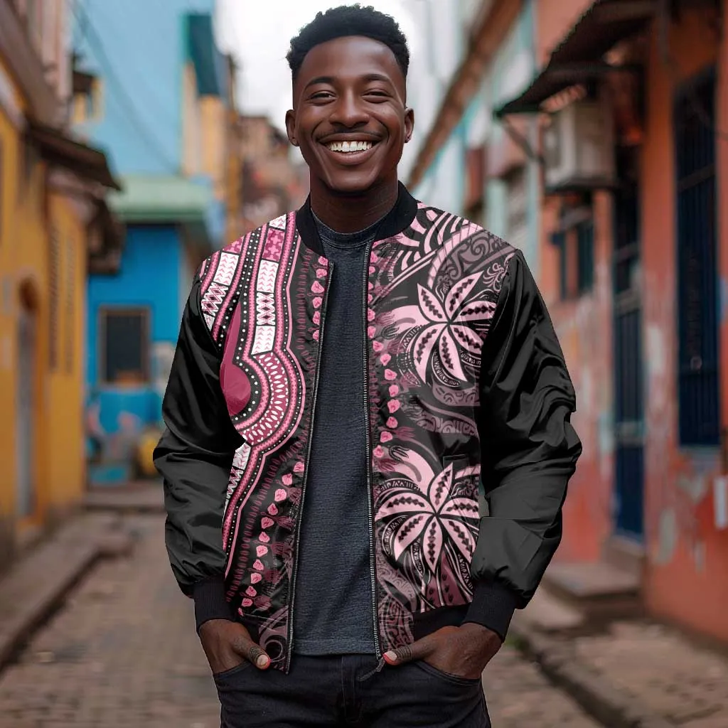 Polynesia Mixed African Dashiki Bomber Jacket Afro-pacific Culture - Pink LT9