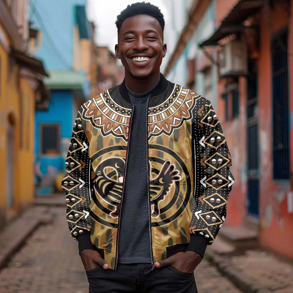 Printed Mud Cloth and Adinkra Symbol Bomber Jacket DT02