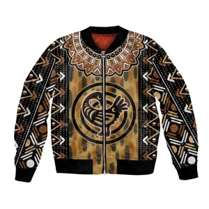 Printed Mud Cloth and Adinkra Symbol Bomber Jacket DT02