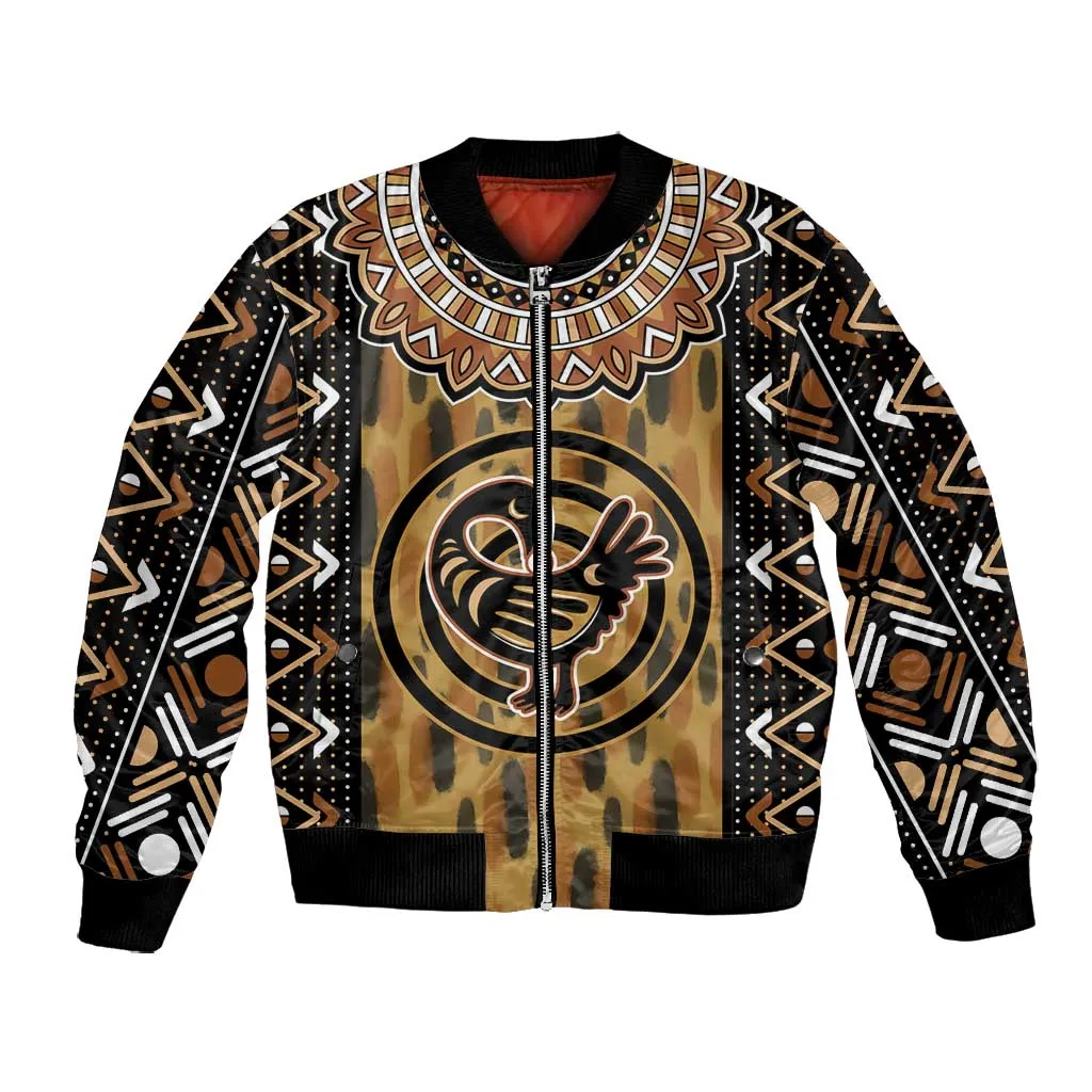 Printed Mud Cloth and Adinkra Symbol Bomber Jacket DT02