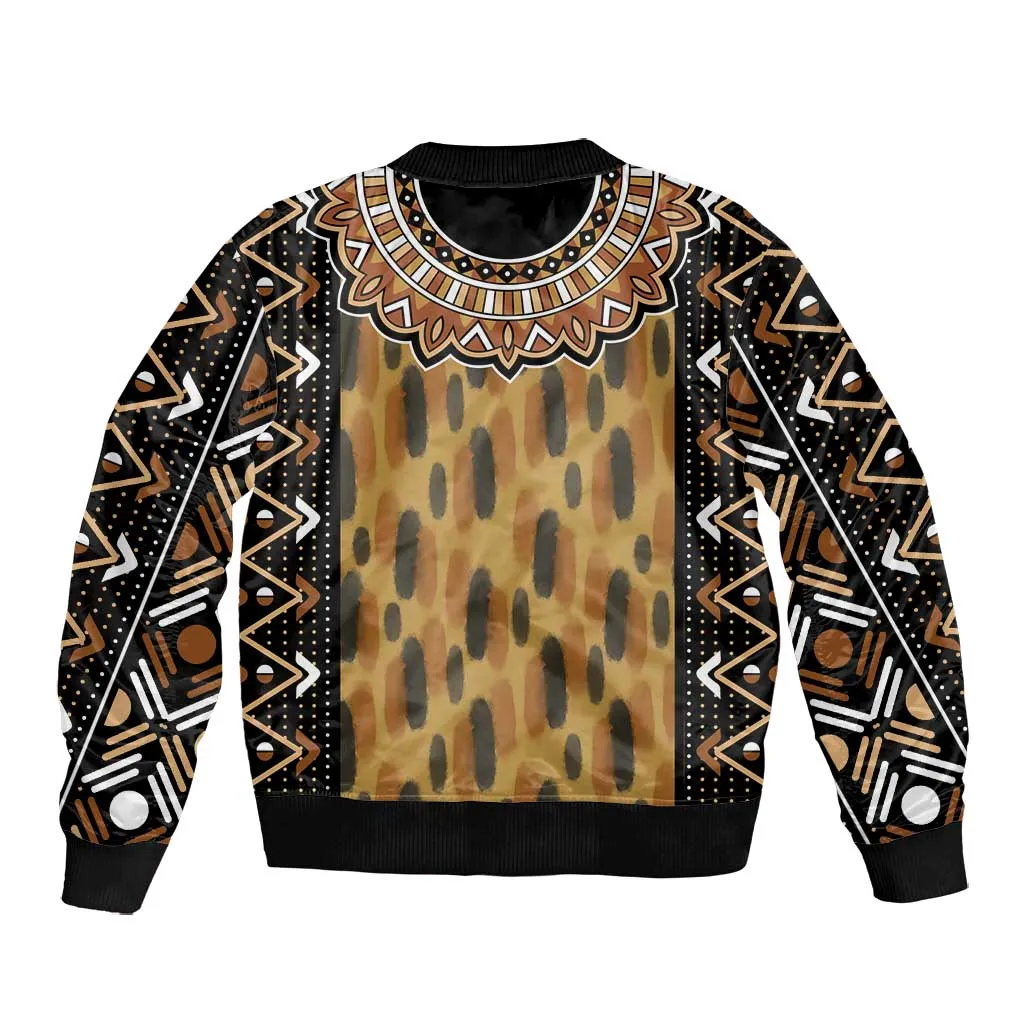Printed Mud Cloth and Adinkra Symbol Bomber Jacket DT02