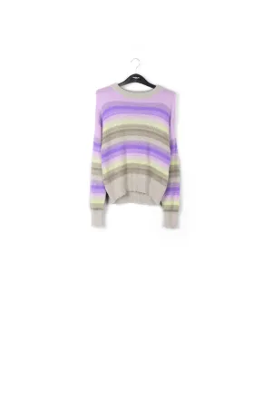 Purple, mint green and beige striped knit sweater