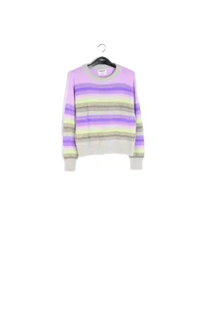 Purple, mint green and beige striped knit sweater