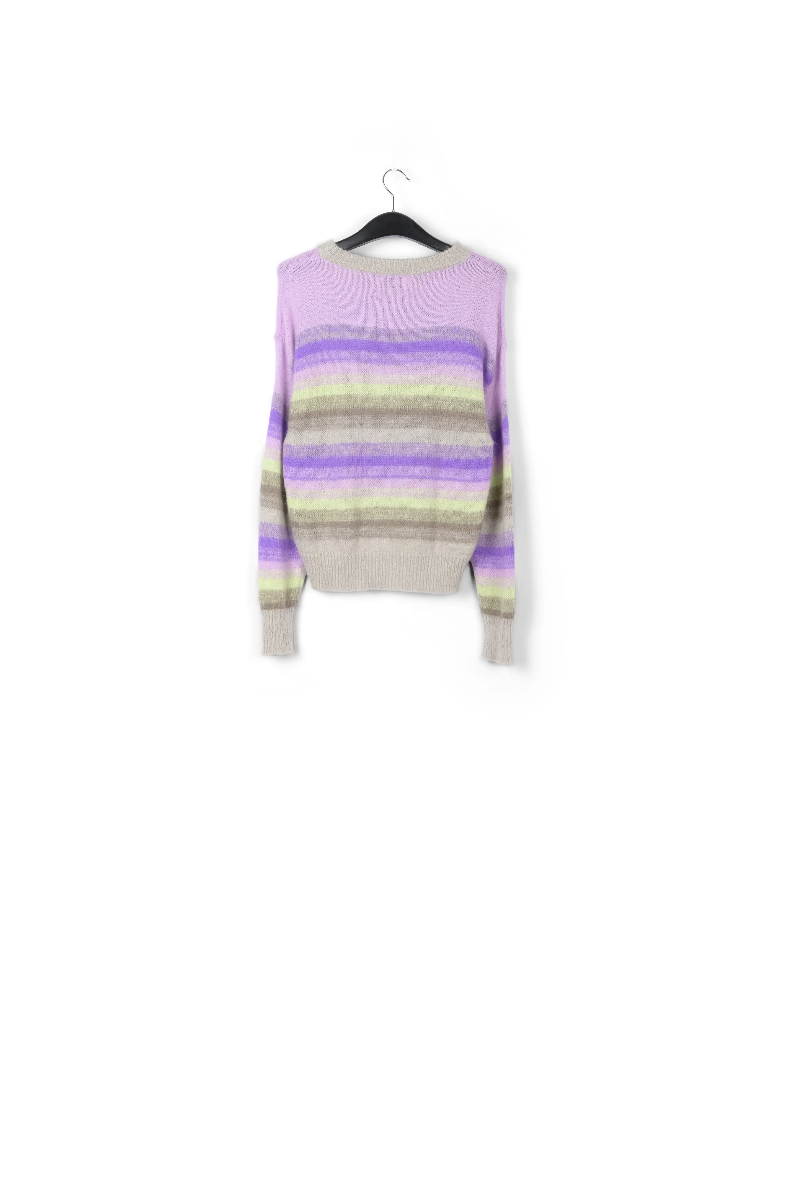 Purple, mint green and beige striped knit sweater