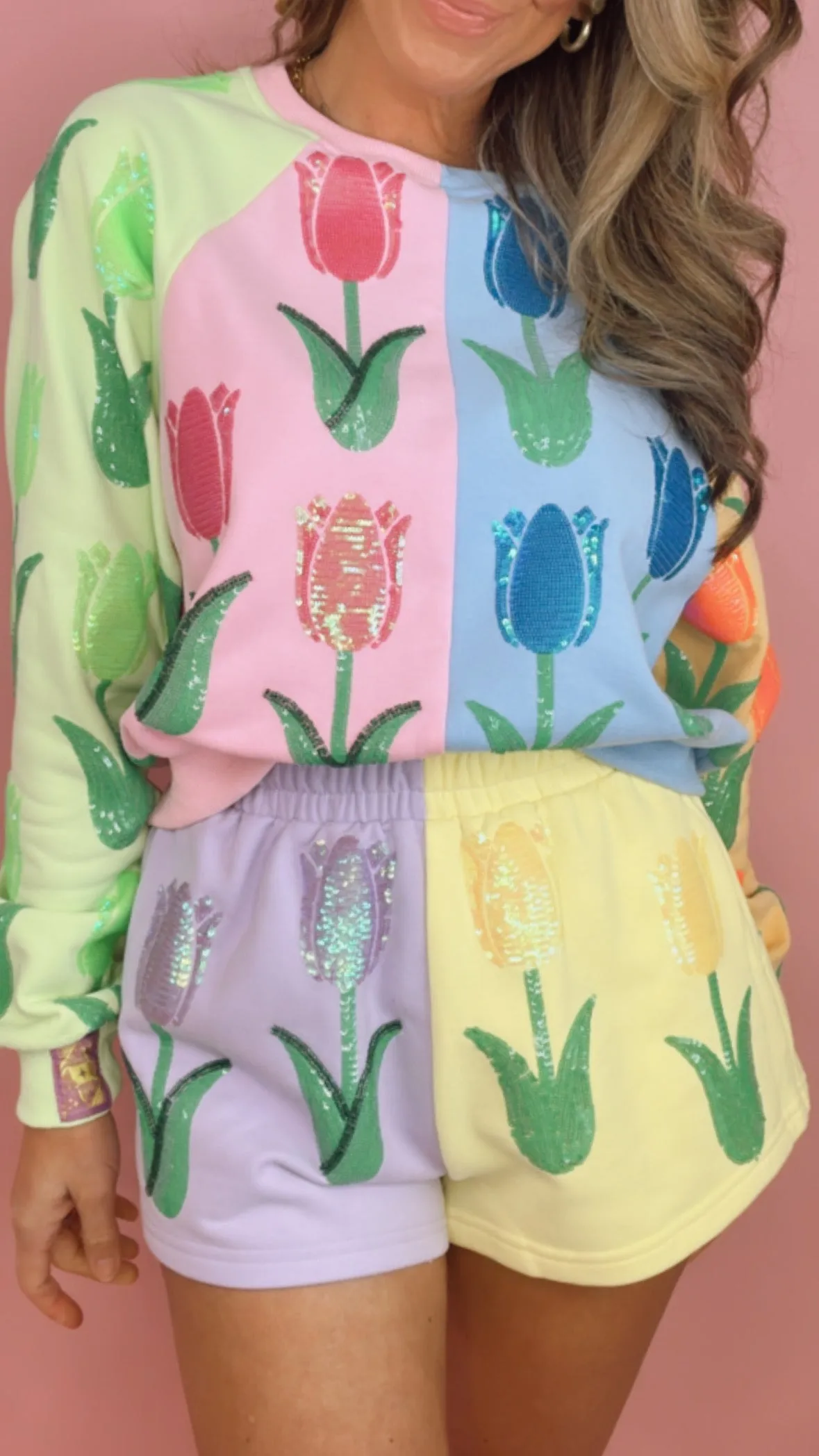 Queen of Sparkles Colorblock Tulip Sweatshirt