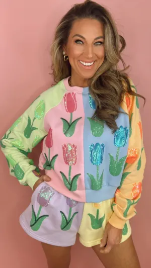 Queen of Sparkles Colorblock Tulip Sweatshirt