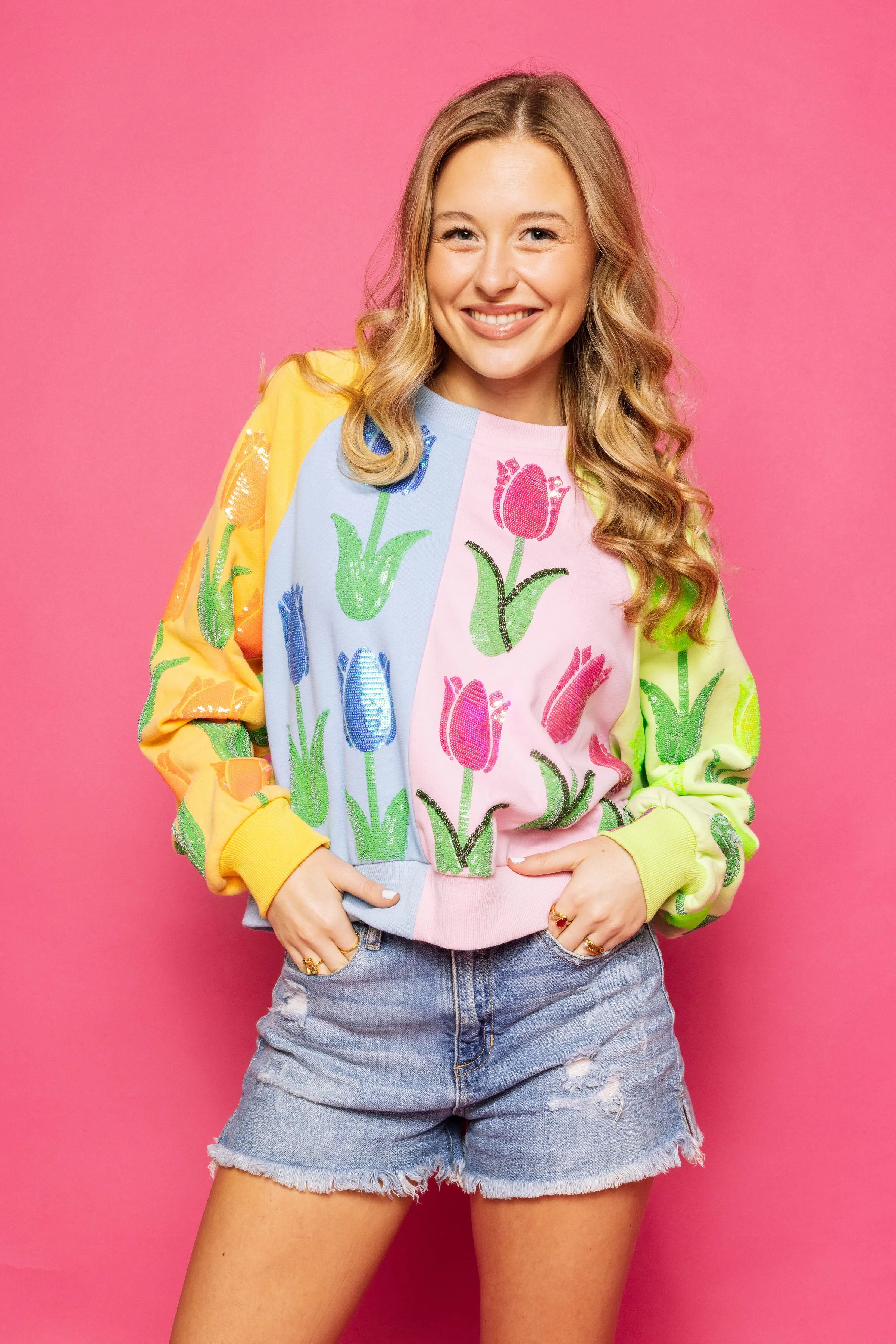 Queen of Sparkles Colorblock Tulip Sweatshirt