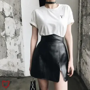 "Frighteners' Black/Red PU Mini Skirt"