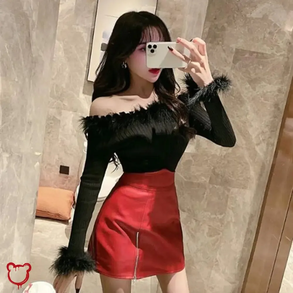 "Frighteners' Black/Red PU Mini Skirt"