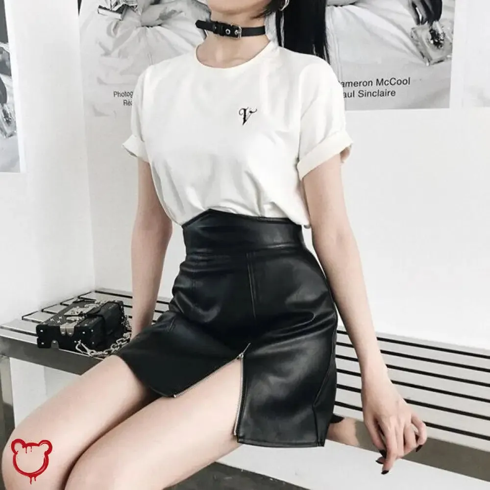 "Frighteners' Black/Red PU Mini Skirt"