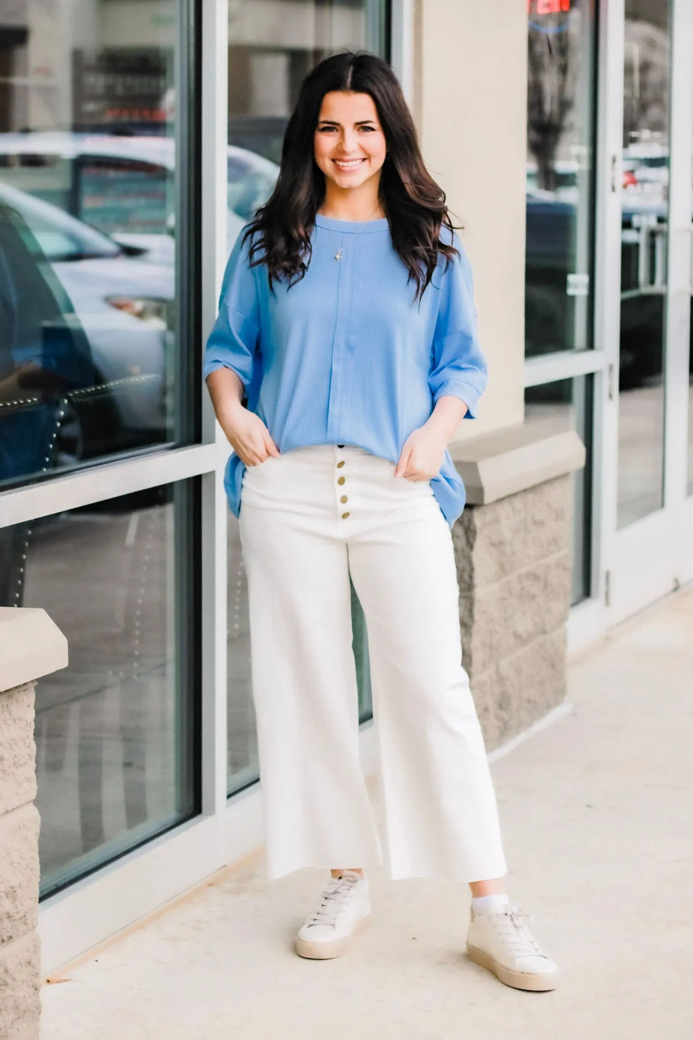 Ready for Spring Ribbed Top in Spring Blue