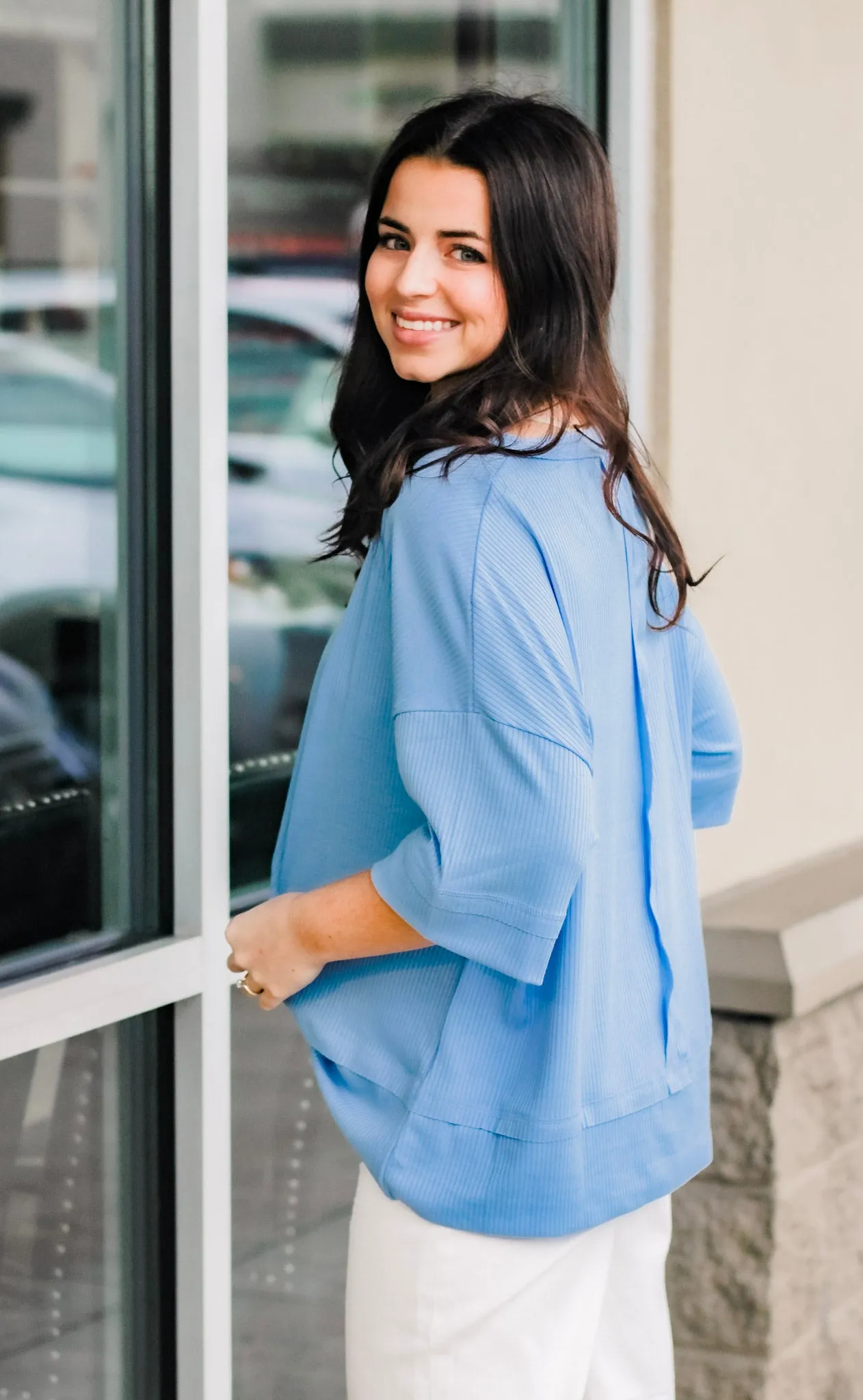 Ready for Spring Ribbed Top in Spring Blue