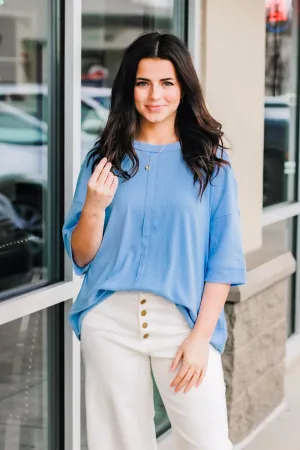 Ready for Spring Ribbed Top in Spring Blue