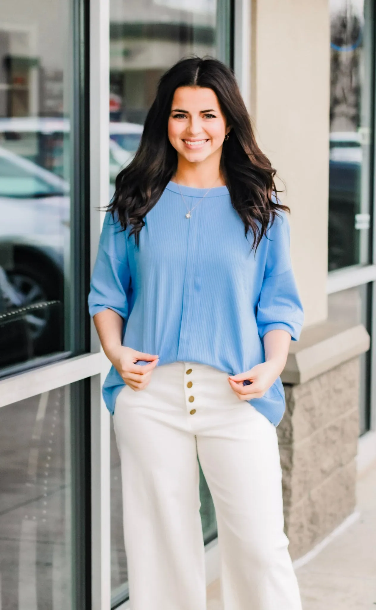 Ready for Spring Ribbed Top in Spring Blue