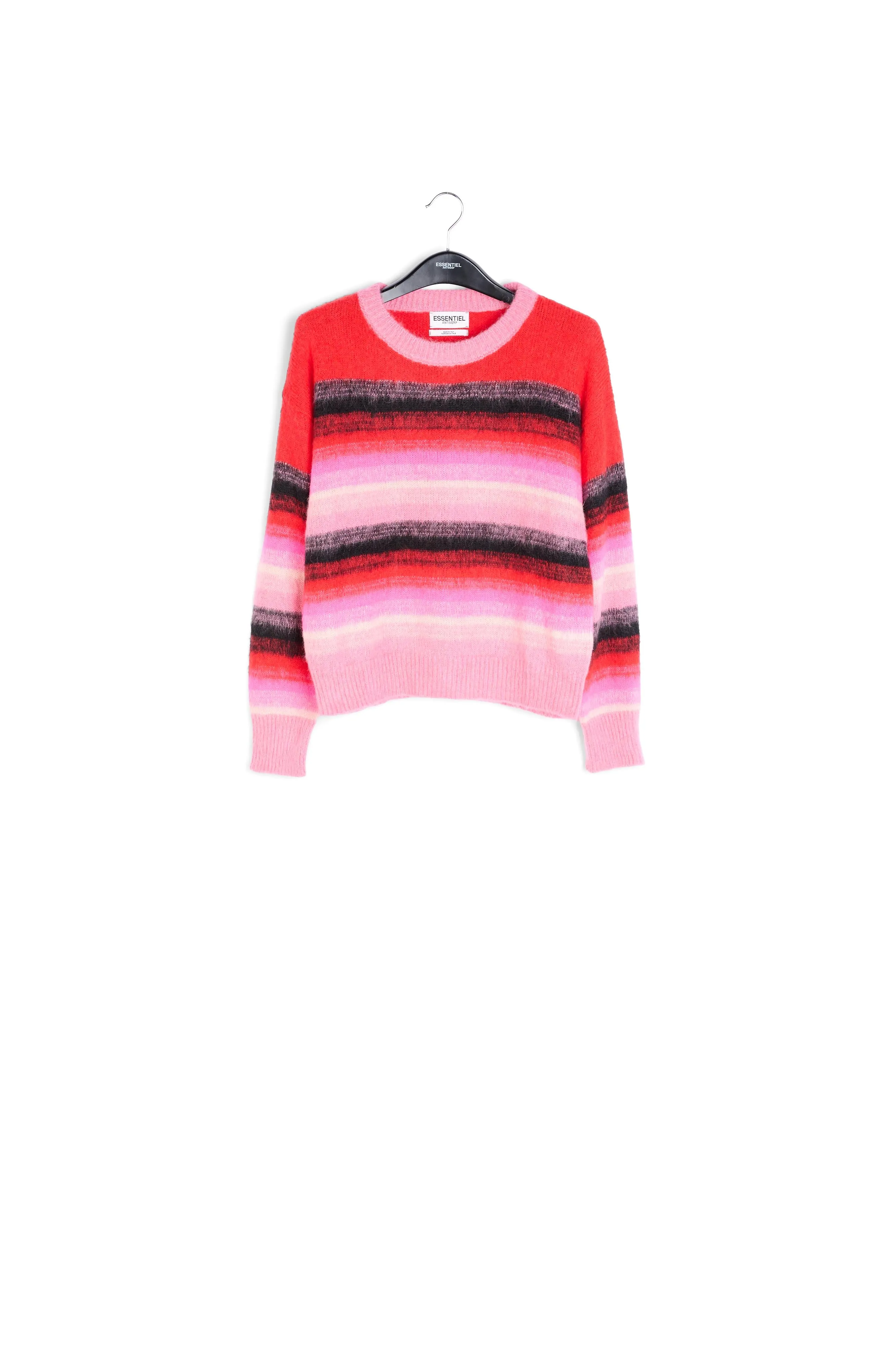 Red, pink and black striped knit sweater