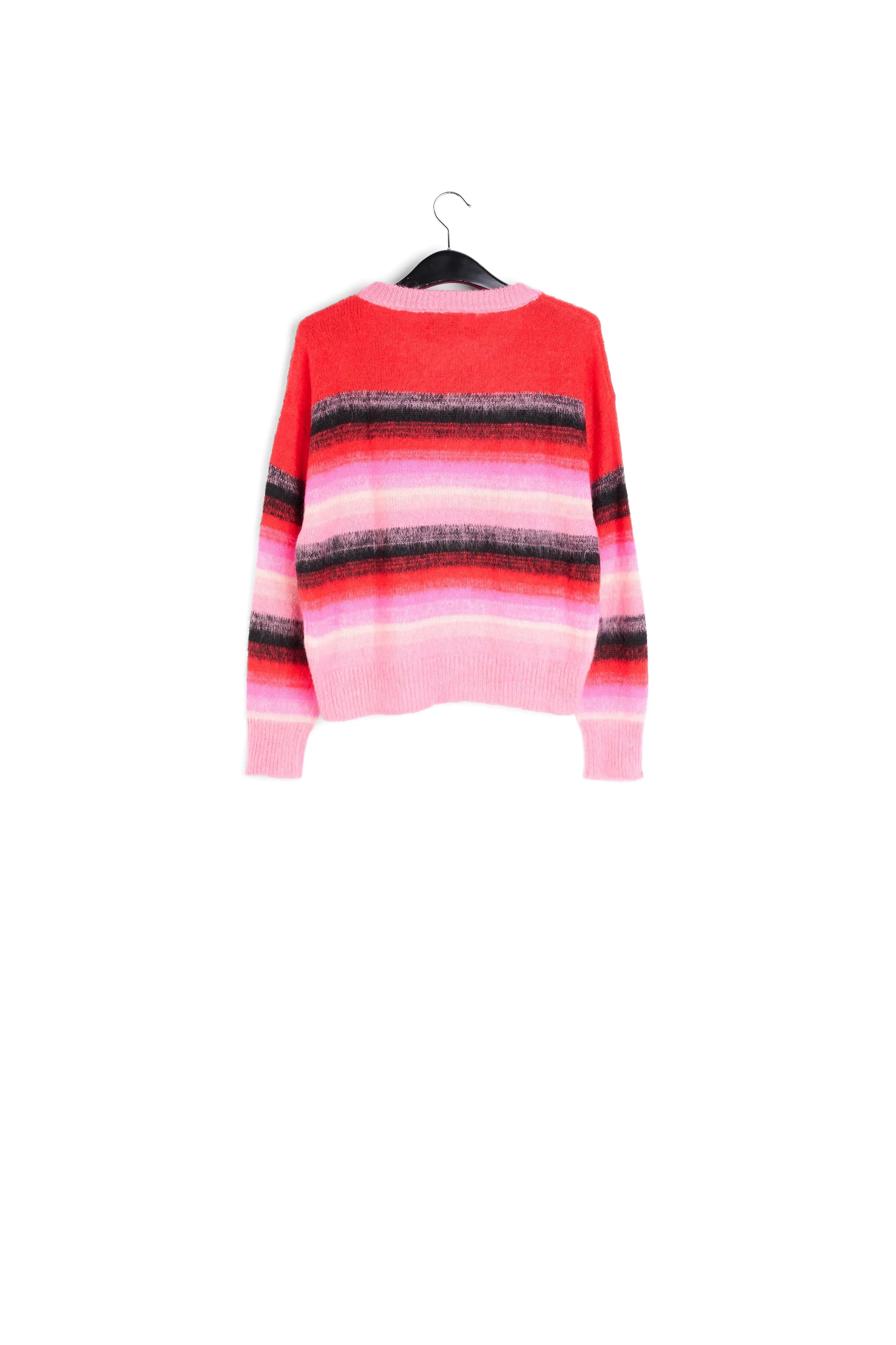 Red, pink and black striped knit sweater
