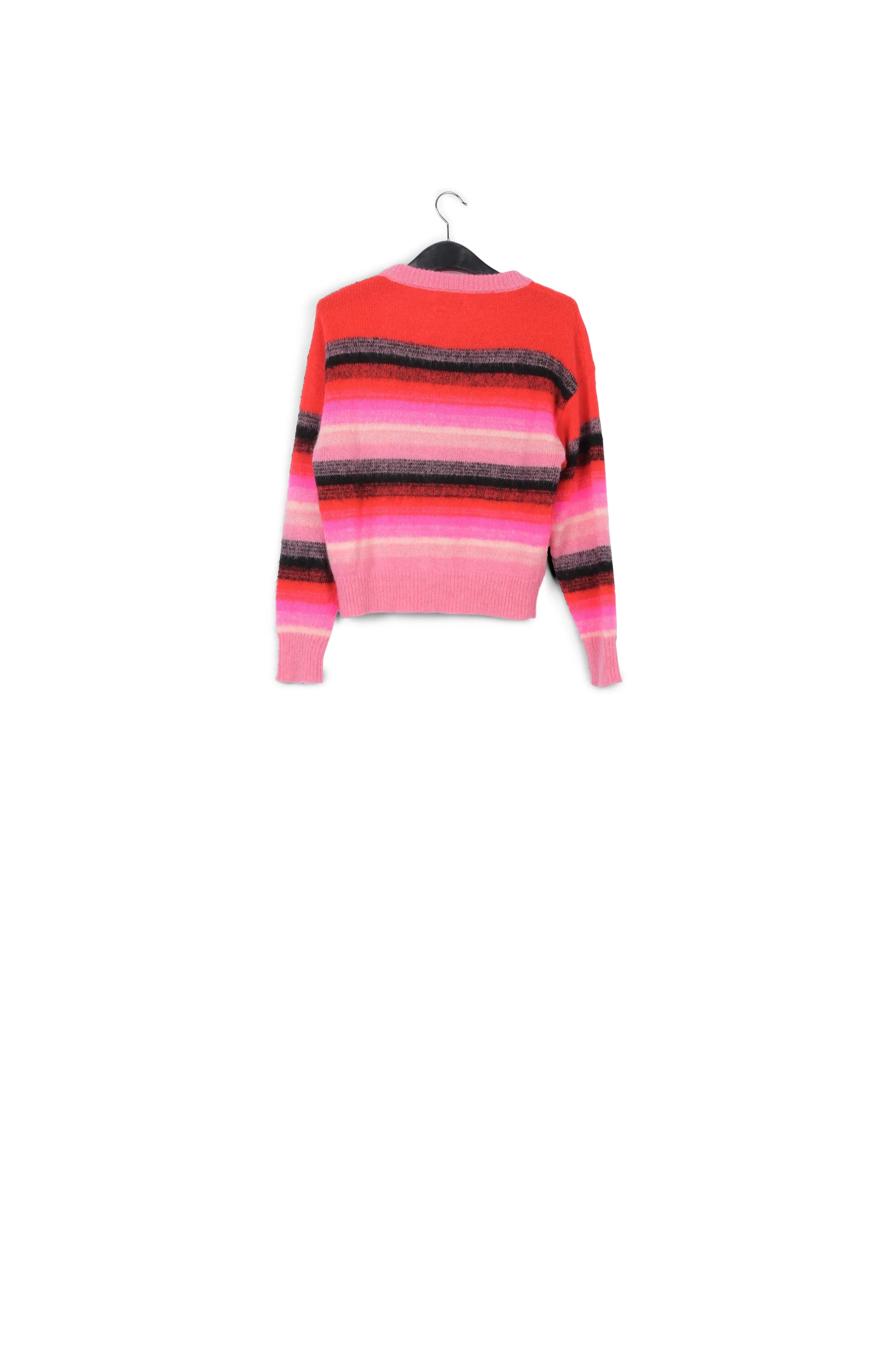 Red, pink and black striped knit sweater