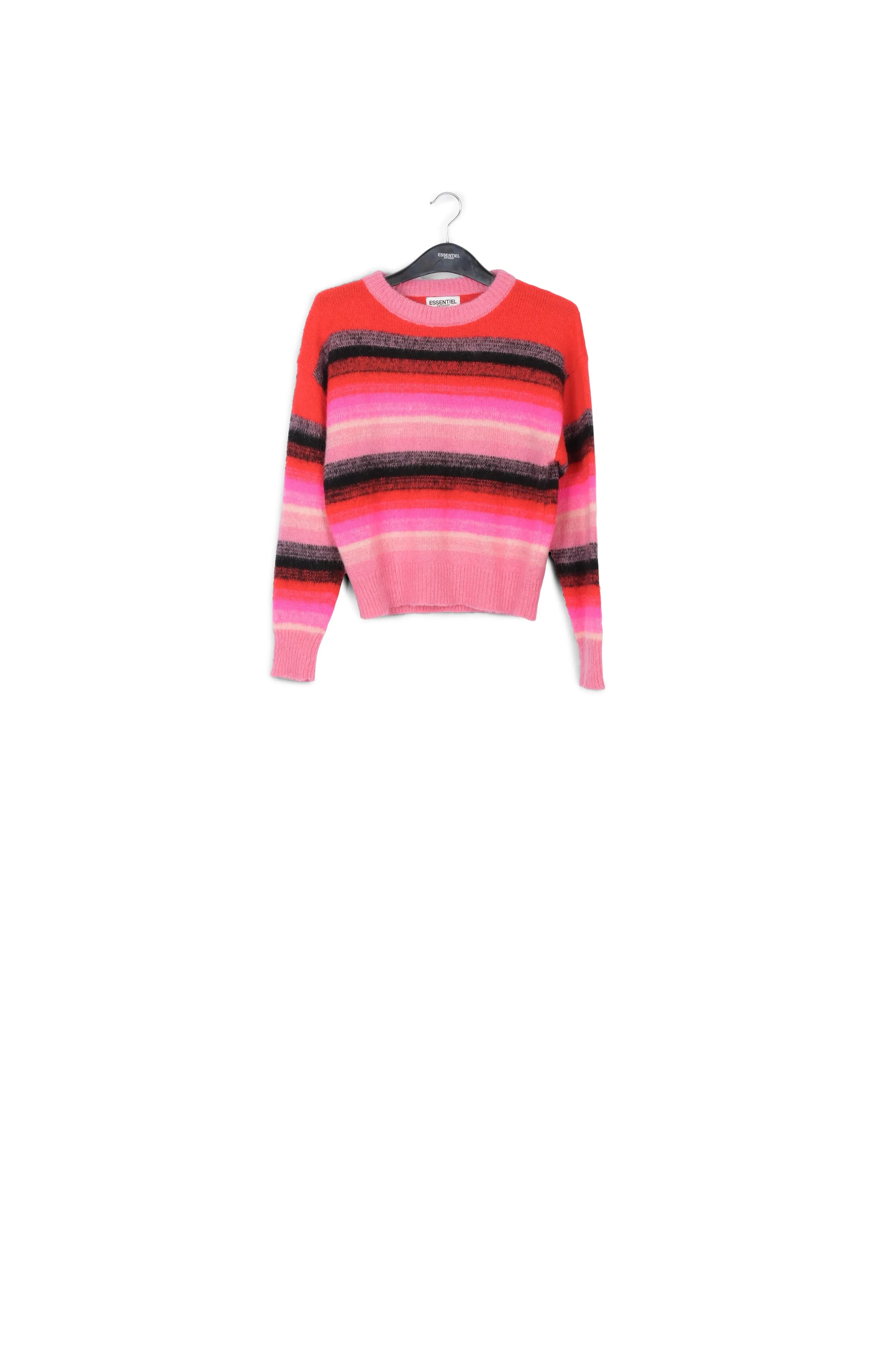 Red, pink and black striped knit sweater