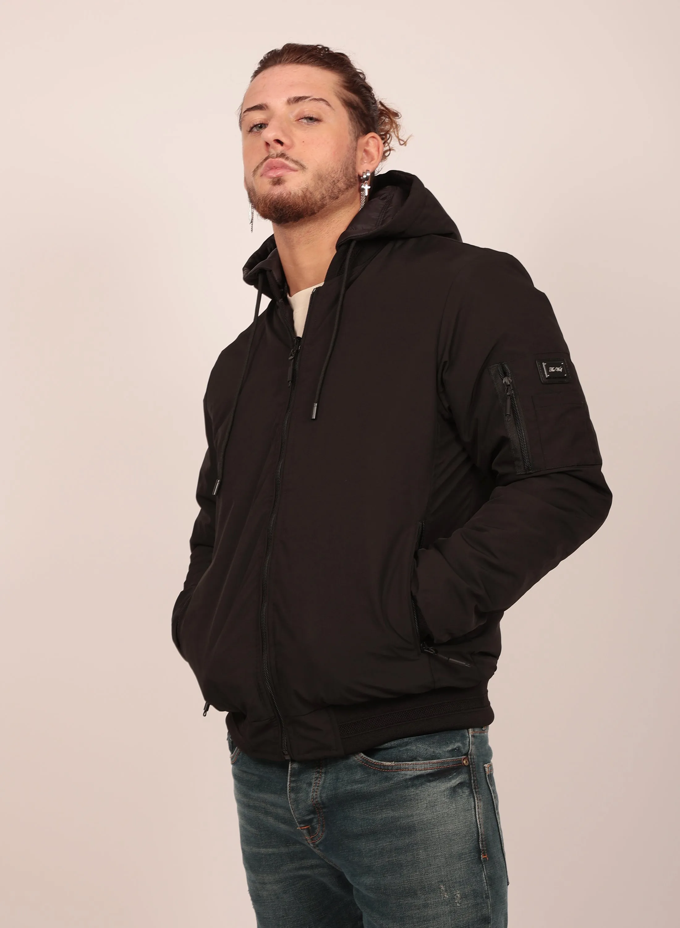 Reversible Regular Fit Bomber Jacket in Black