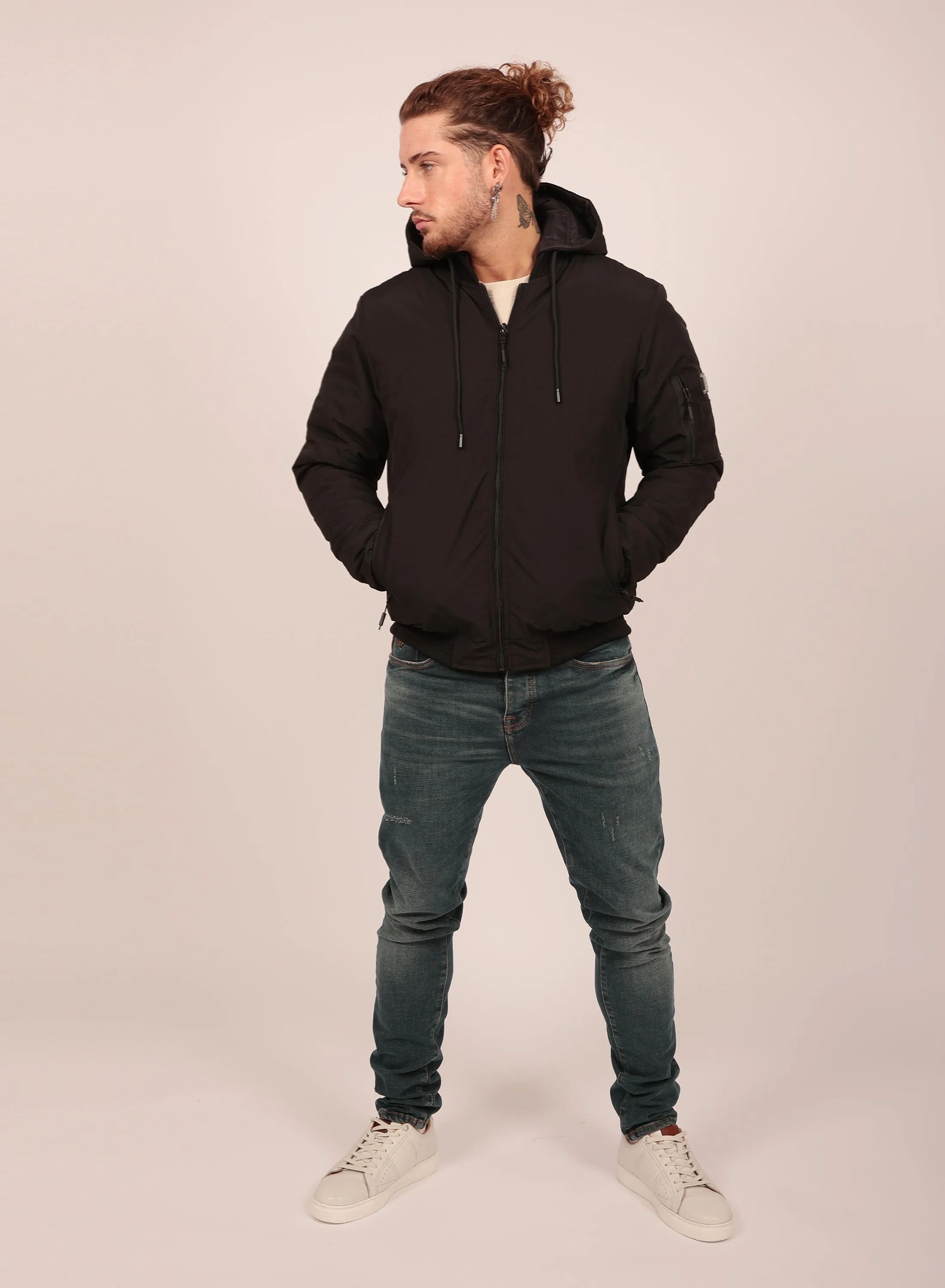 Reversible Regular Fit Bomber Jacket in Black