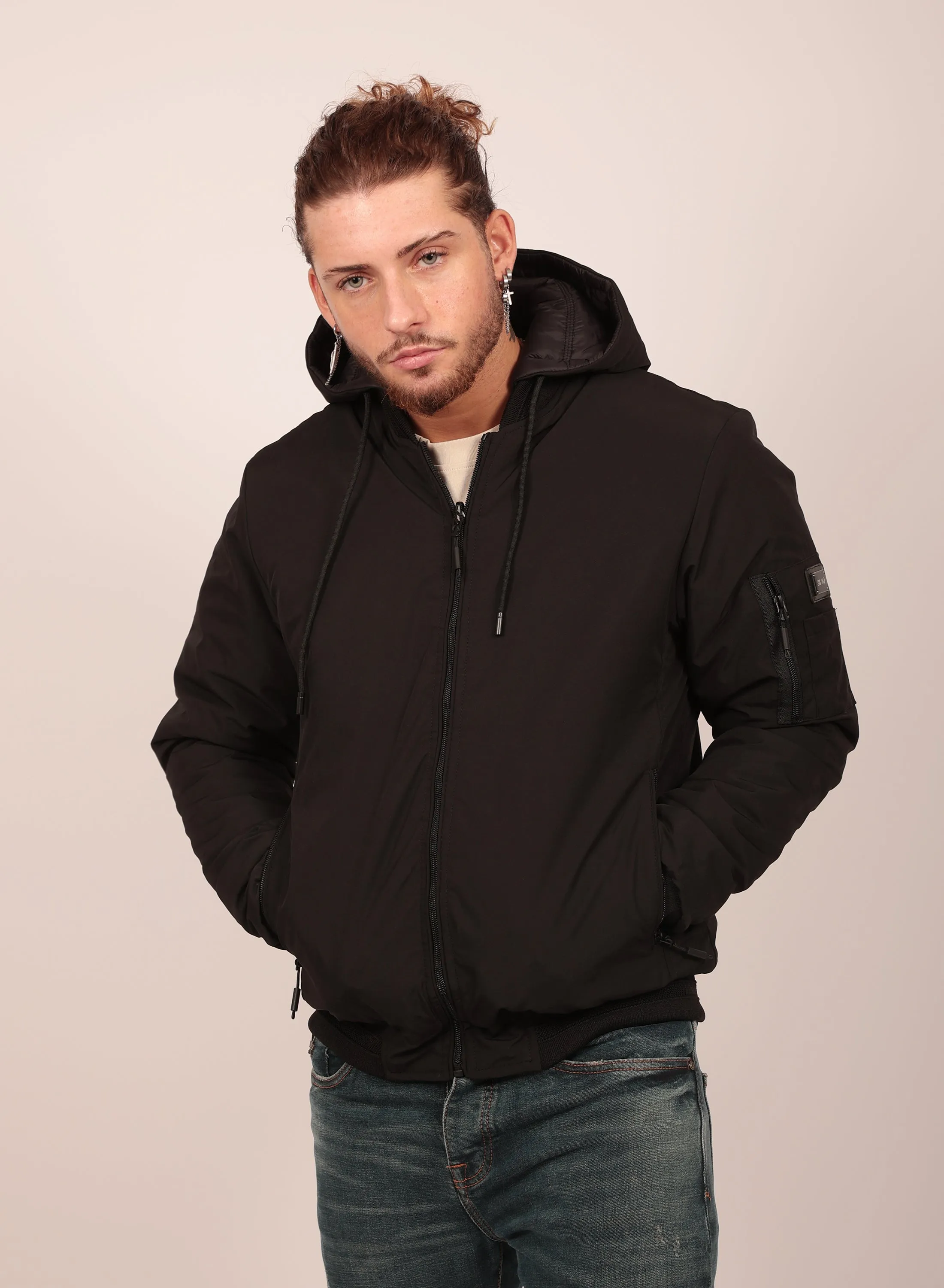 Reversible Regular Fit Bomber Jacket in Black