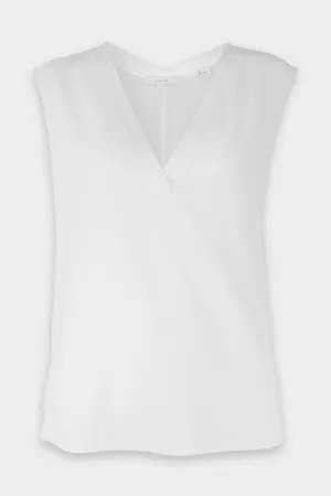 Rib Trim Double V Neck Shell in Optic White