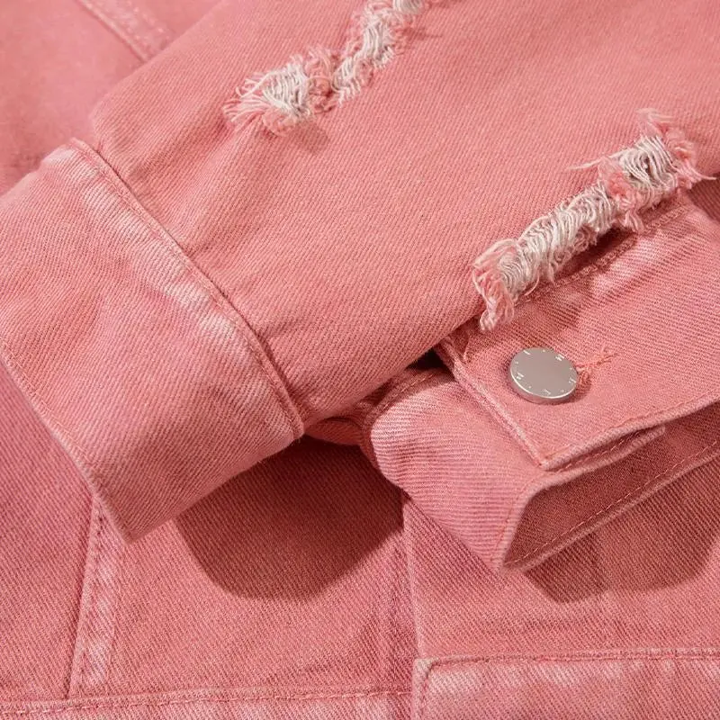 Ripped Pink Denim Jacket from the Y2K Streetwear Collection