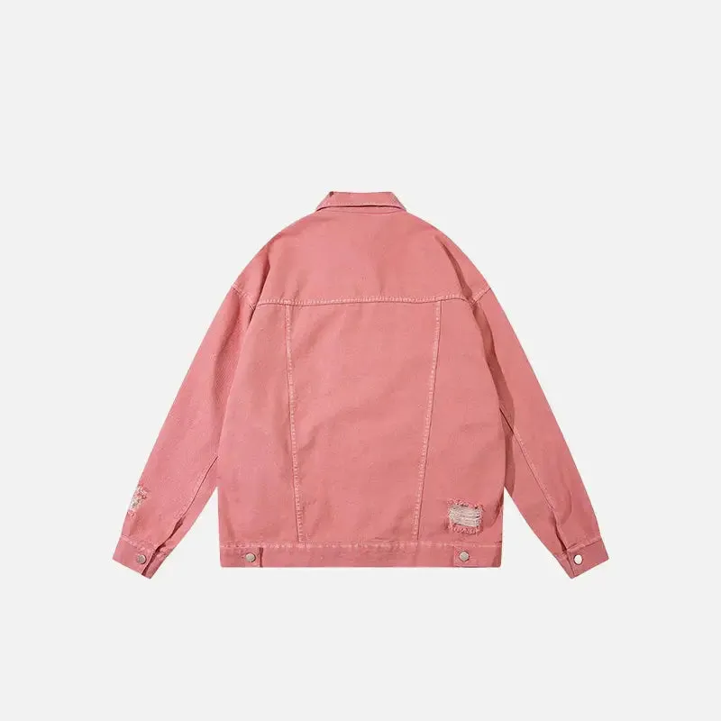 Ripped Pink Denim Jacket from the Y2K Streetwear Collection