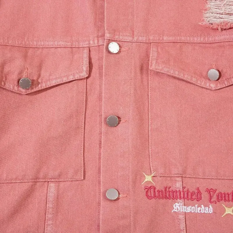 Ripped Pink Denim Jacket from the Y2K Streetwear Collection