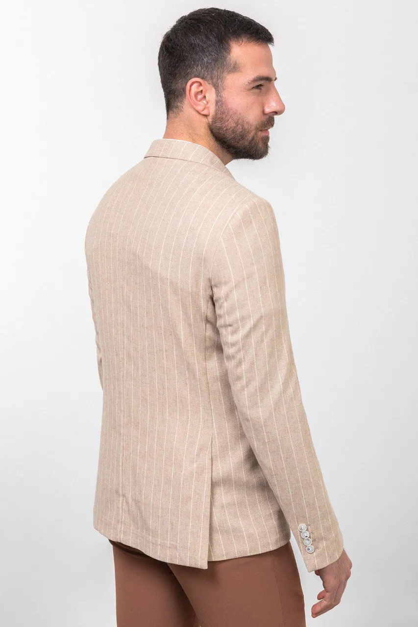 Sandstone Beige Striped Blazer