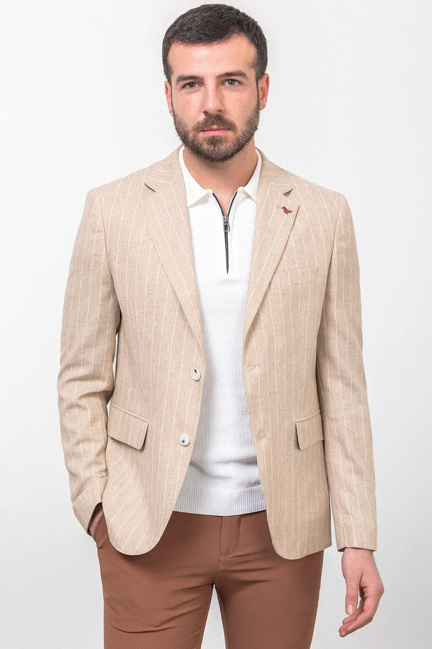 Sandstone Beige Striped Blazer