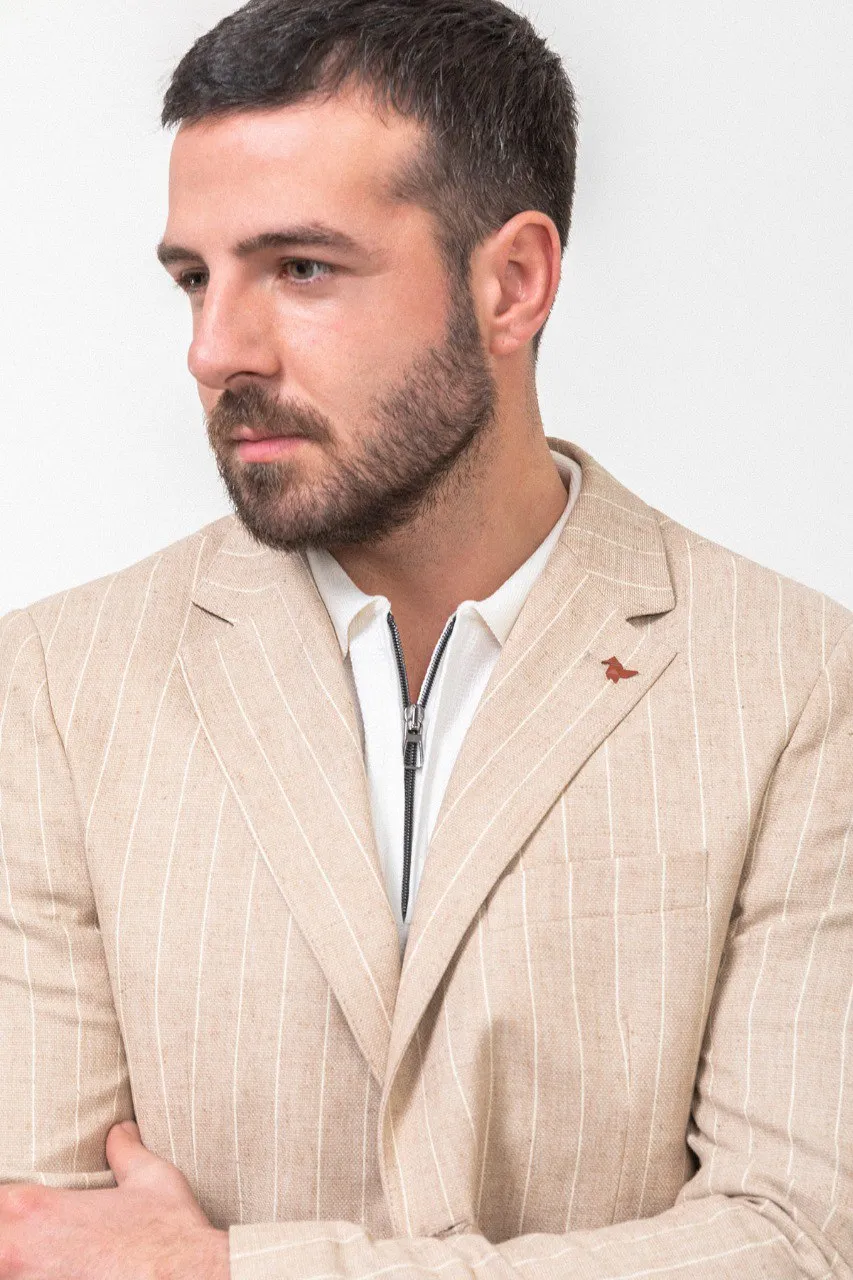 Sandstone Beige Striped Blazer