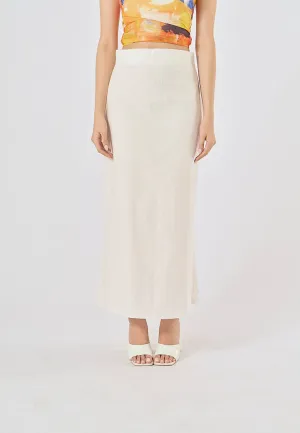 Sanity Beige Latte Satin Elastic Waist A-Line Maxi Skirt