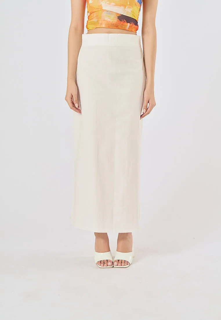 Sanity Beige Latte Satin Elastic Waist A-Line Maxi Skirt