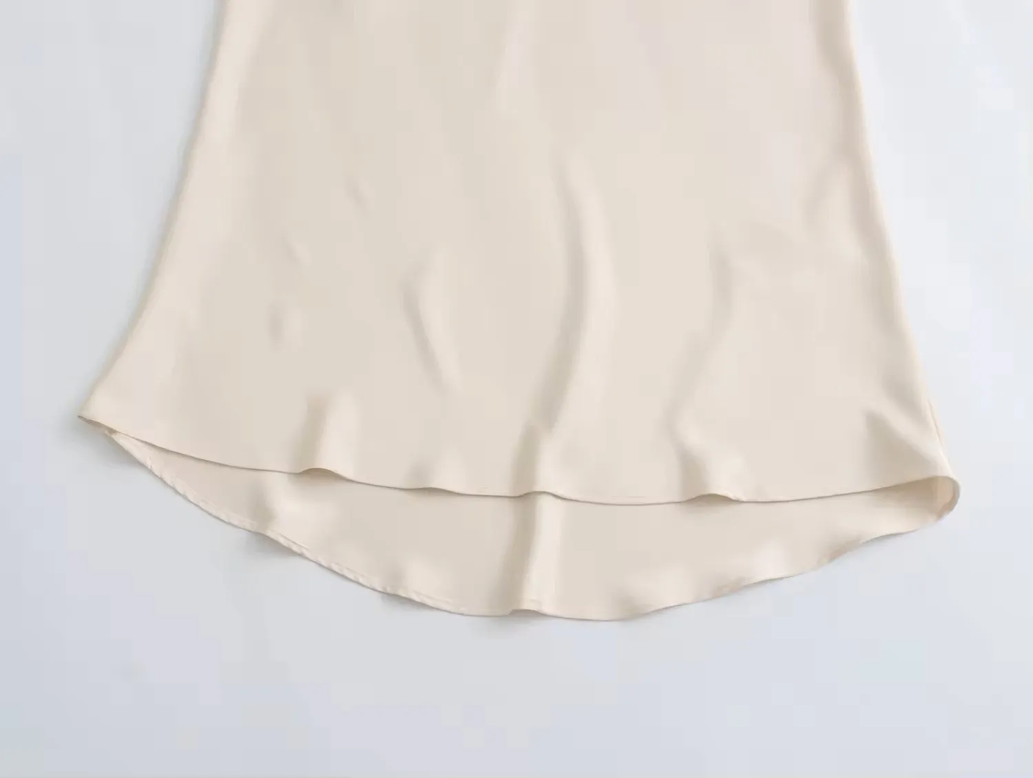 Sanity Beige Latte Satin Elastic Waist A-Line Maxi Skirt