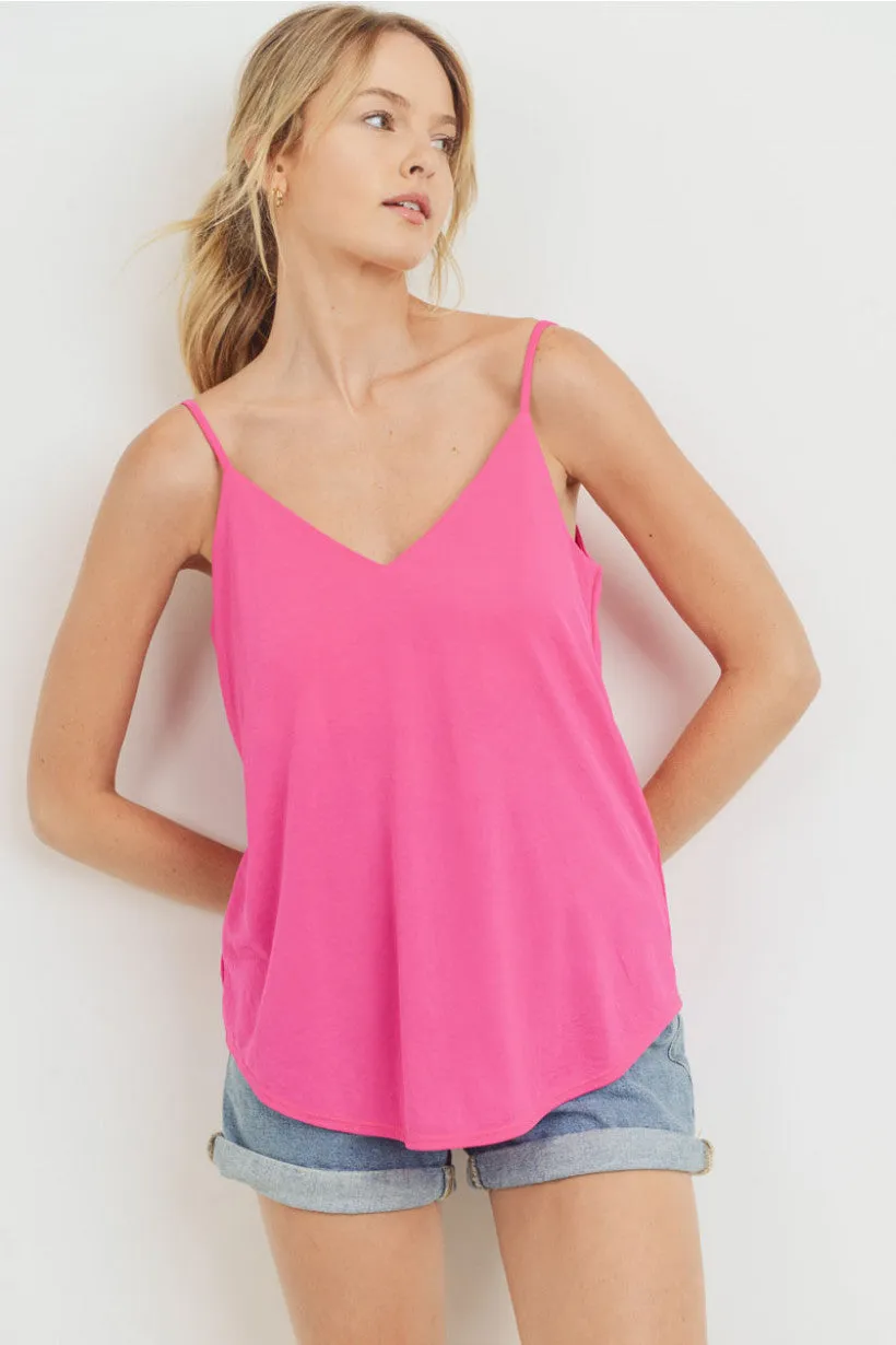 Satin Solid V Neck Sleeveless Tank Top