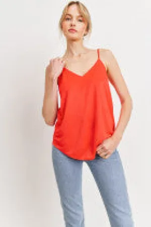 Satin Solid V Neck Sleeveless Tank Top