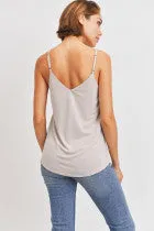 Satin Solid V Neck Sleeveless Tank Top