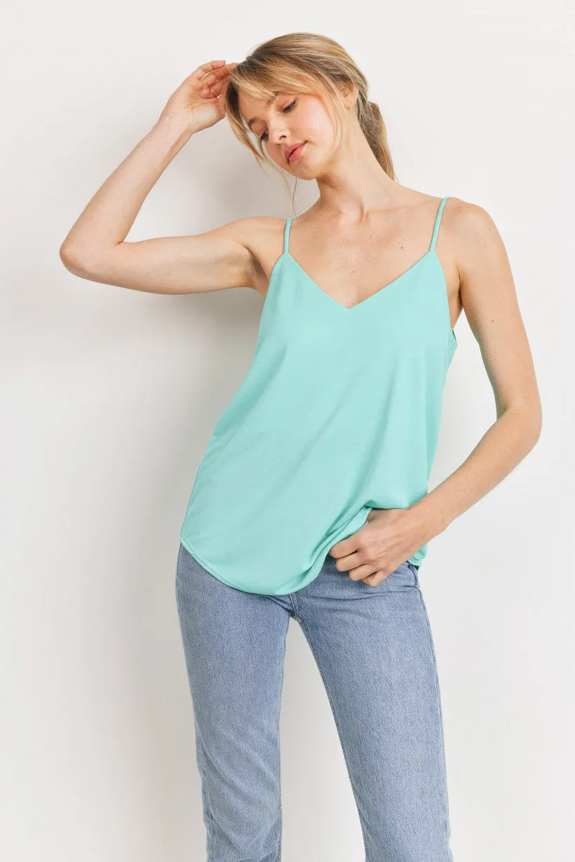Satin Solid V Neck Sleeveless Tank Top