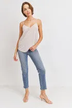 Satin Solid V Neck Sleeveless Tank Top