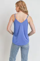 Satin Solid V Neck Sleeveless Tank Top