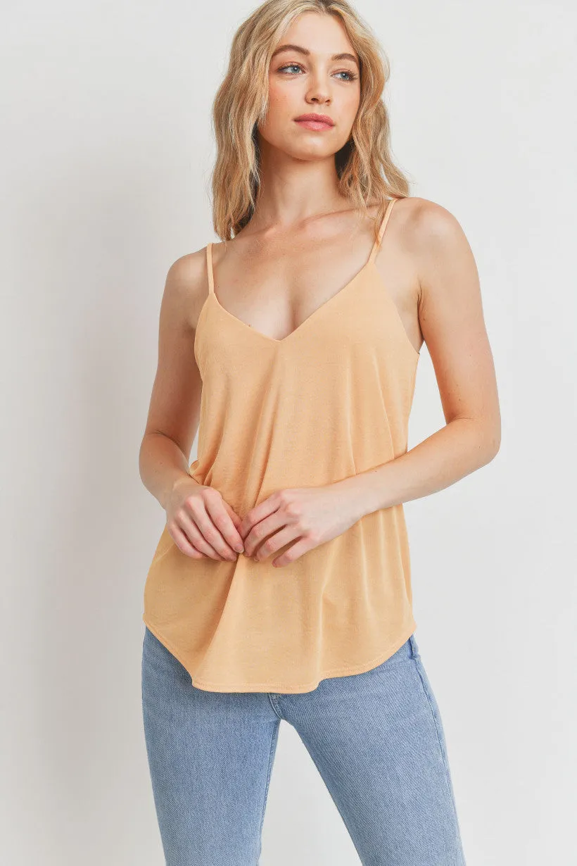 Satin Solid V Neck Sleeveless Tank Top