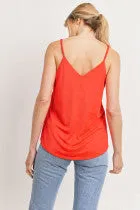 Satin Solid V Neck Sleeveless Tank Top