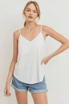 Satin Solid V Neck Sleeveless Tank Top