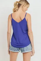Satin Solid V Neck Sleeveless Tank Top