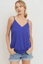Satin Solid V Neck Sleeveless Tank Top