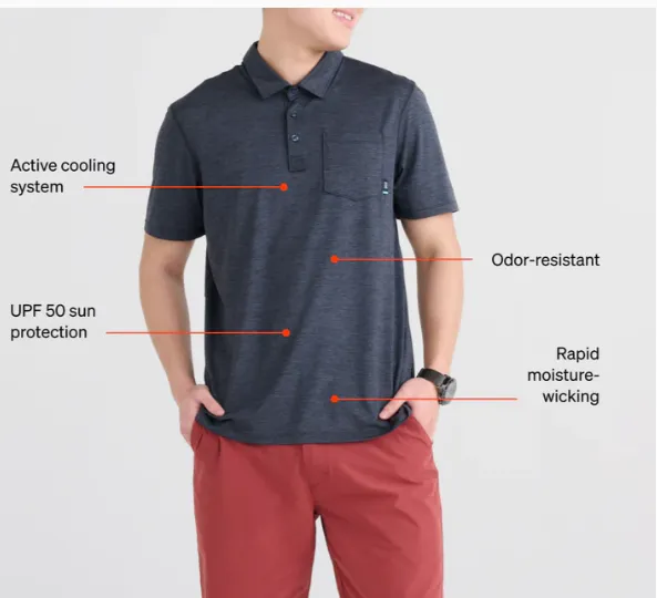 SAXX Droptemp All Day Cooling Polo - Turbulence Heather